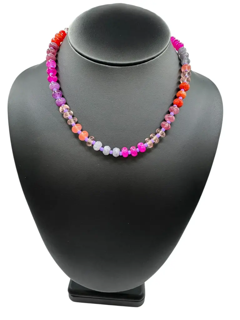 Magenta Multi Colored Beaded Necklace