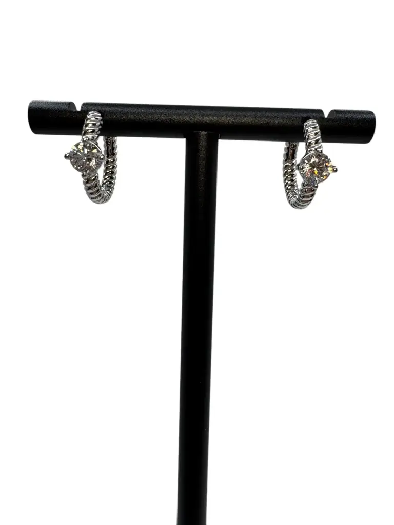 Crystal Twist Hoops Sterling Silver