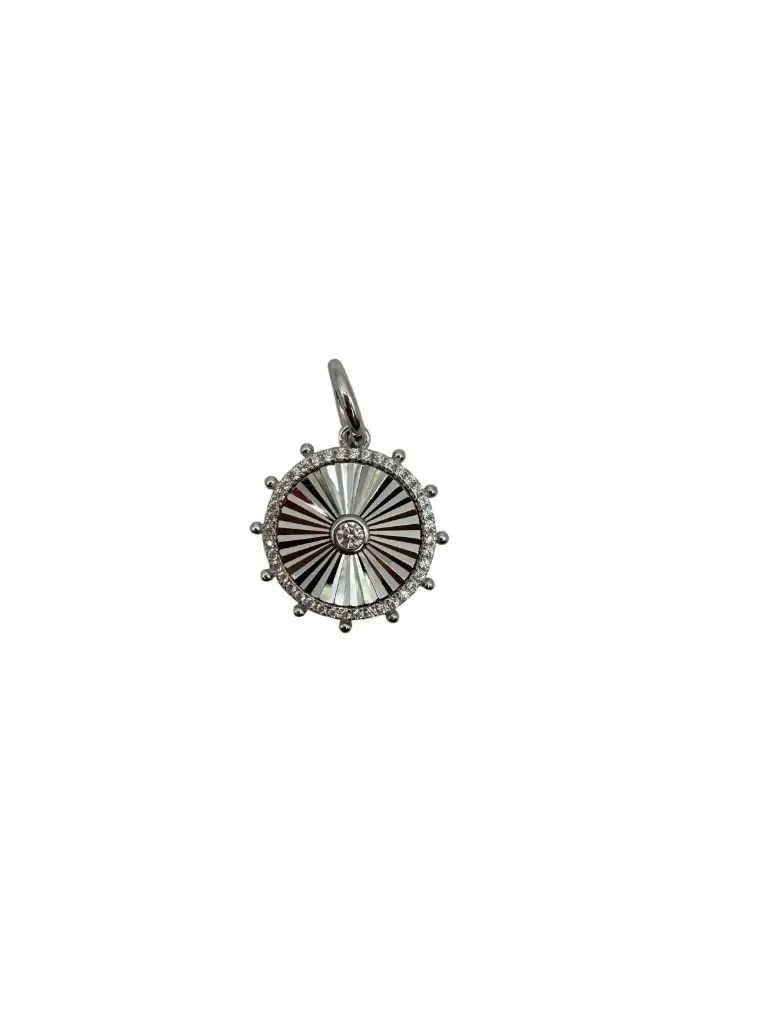 Sunburst Circle Charm Sterling Silver