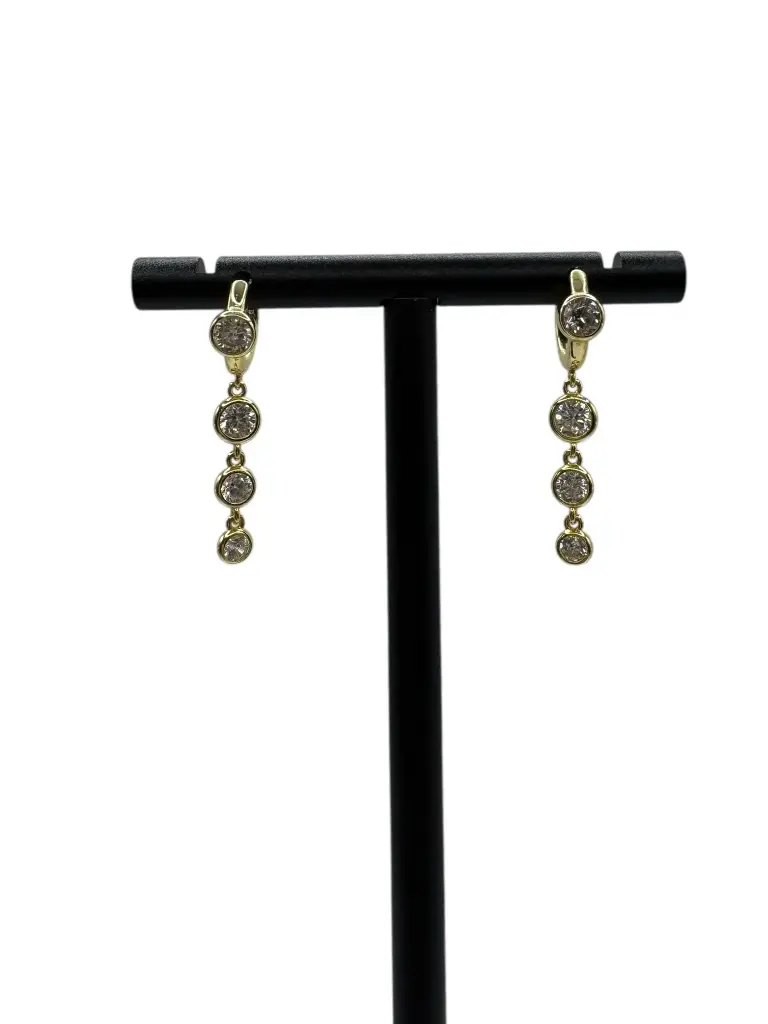 Triple Stone Twinkle Drop Huggie Yellow Gold