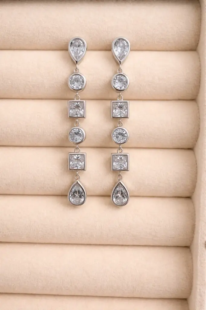 Multi Bezel Drop Earrings Sterling Silver