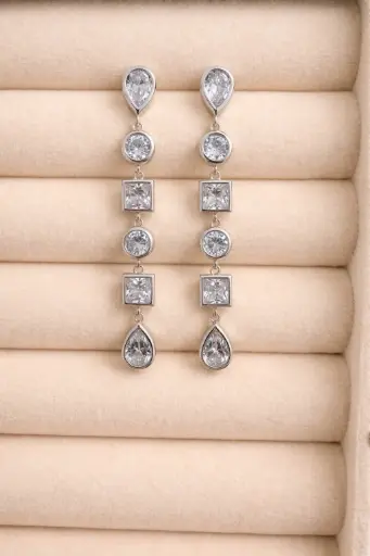 Multi Bezel Drop Earrings Sterling Silver