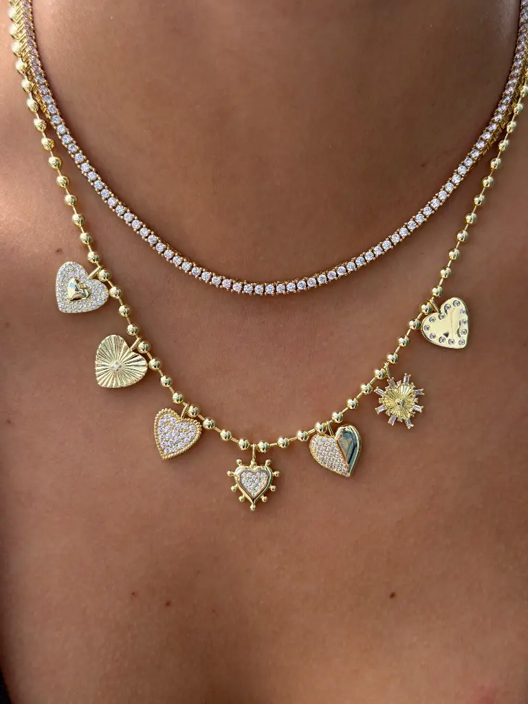 golden love charm nbecklace model image.webp