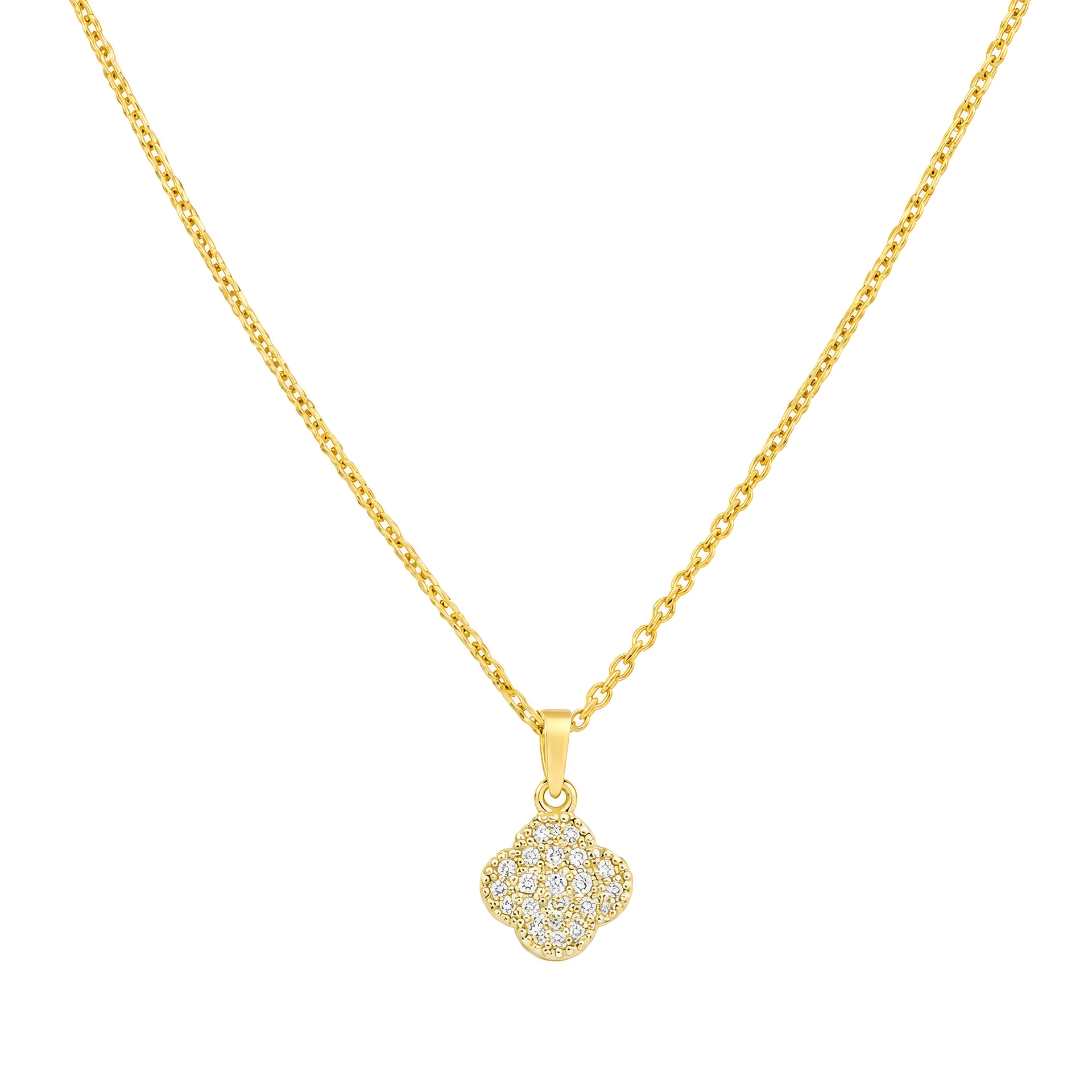 Two-in-One Clover Necklace – 14k Yellow Gold with Diamonds & Turquoise