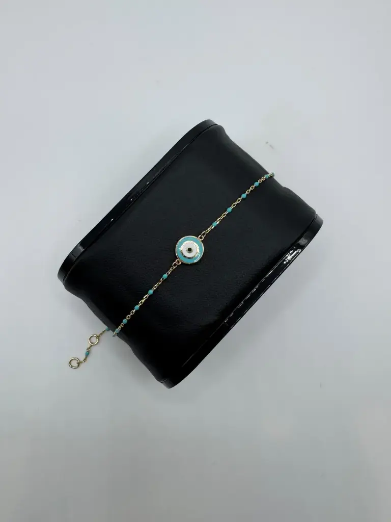 Turquoise Beaded Evil Eye 14k Gold Bracelet