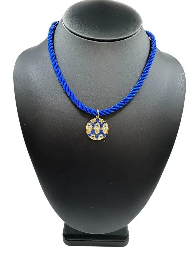Hamsa Blue Cord Necklace