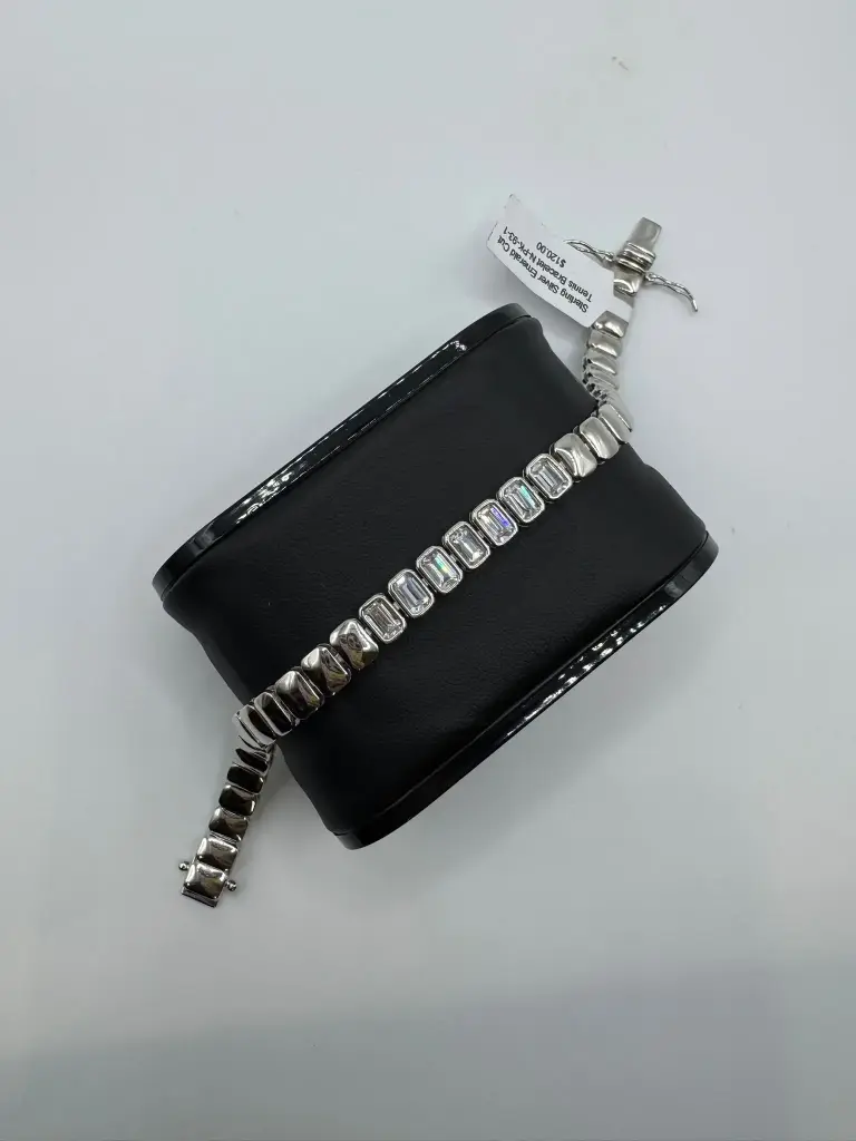 Sterling Silver Emerald Cut Tennis Bracelet