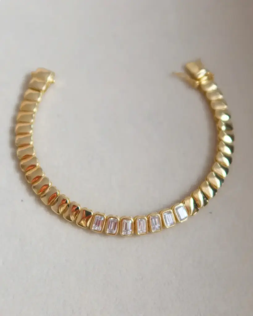 Yellow Gold Plated Emerald Cut Tennis Bracelet