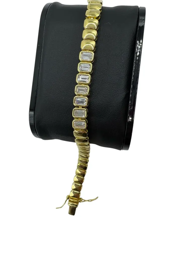 Yellow Gold Plated Emerald Cut Tennis Bracelet