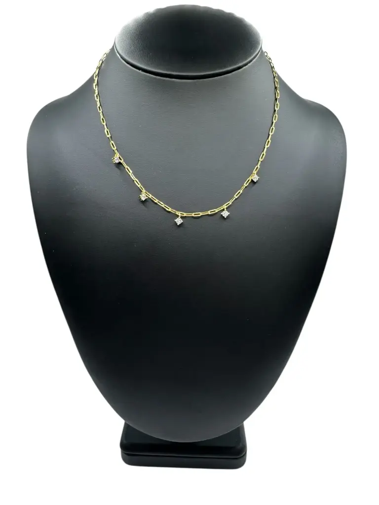 White Crystal Yellow Gold Drop Necklace