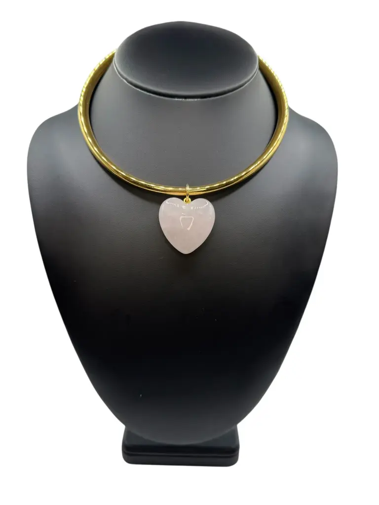 Golden Heart Rose Quartz Choker