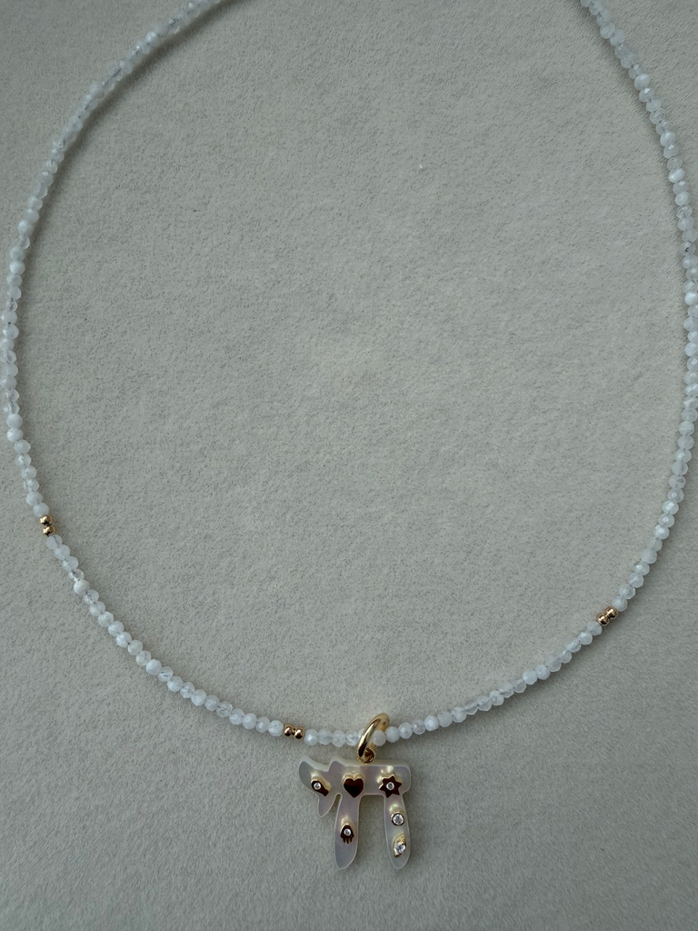 White Beaded Chai Necklace 