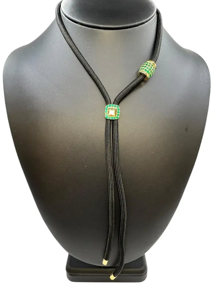 Green Pave Luxe Cord Necklace