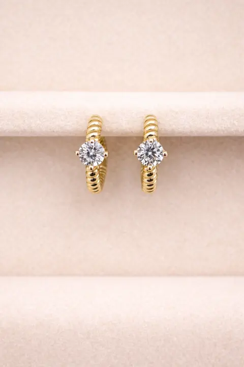 Crystal Twist Hoops Yellow Gold