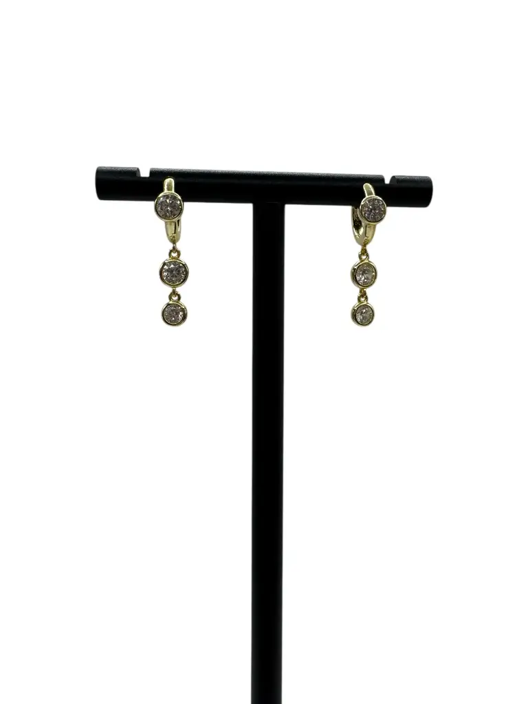 Double Stone Twinkle Drop Huggie Yellow Gold