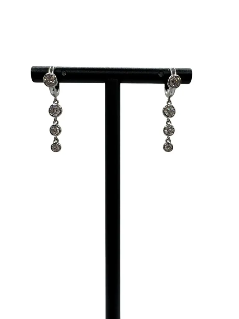 Triple Stone Twinkle Drop Huggie Sterling Silver