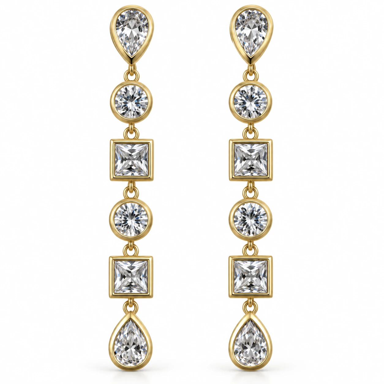 Multi Bezel Drop Earrings Yellow Gold