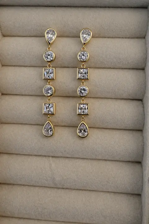 Multi Bezel Drop Earrings Yellow Gold