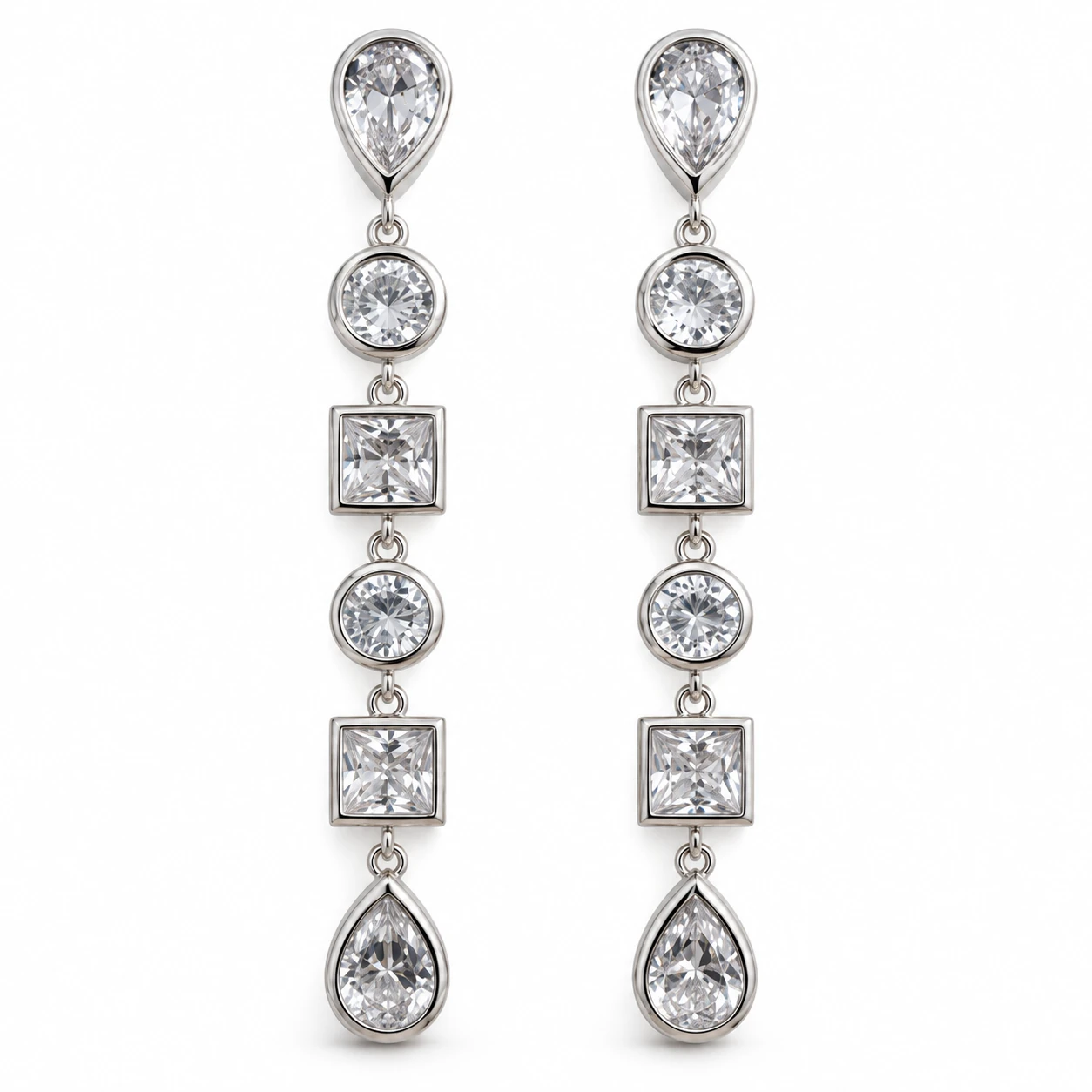 Multi Bezel Drop Earrings Sterling Silver