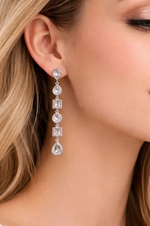 Multi Bezel Drop Earrings Sterling Silver