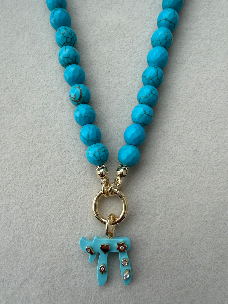 Turquoise Beaded Chai Necklace 