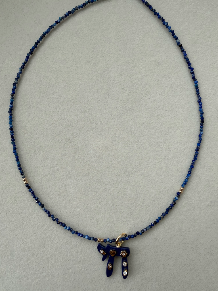 Blue small beaded Chai Necklace 