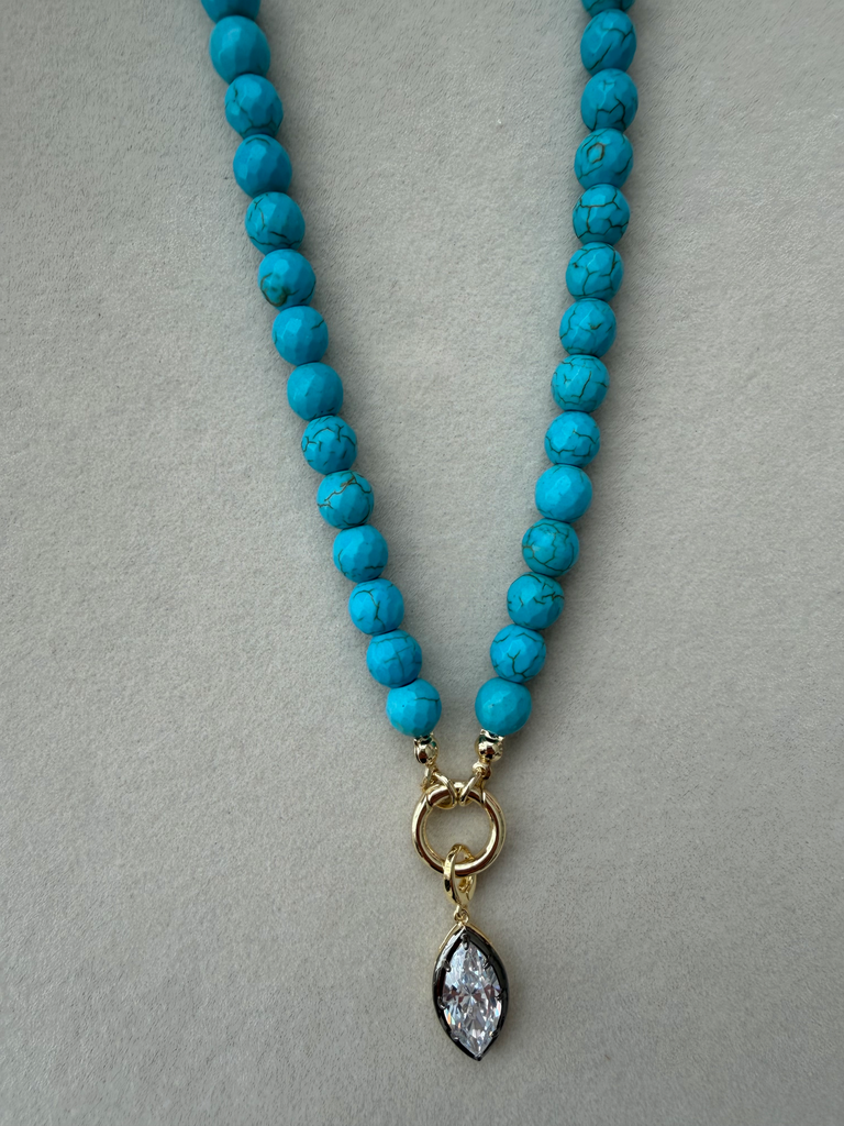 Turquoise Beaded Marquee Charm Necklace 