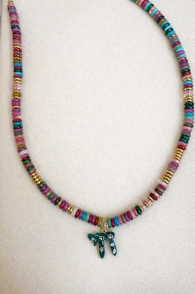 Multicolor Green Chai Charm Necklace  