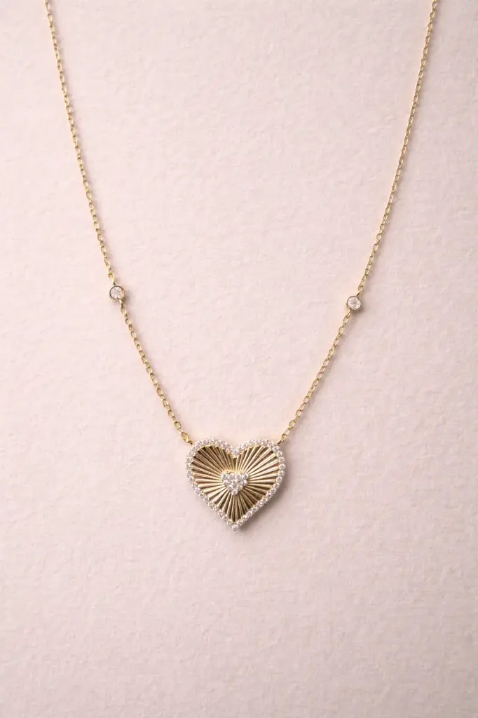 Ridged Heart Pendant Necklace