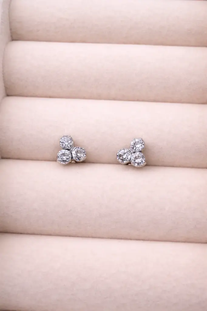 Three Cluster Stud Earrings Sterling Silver