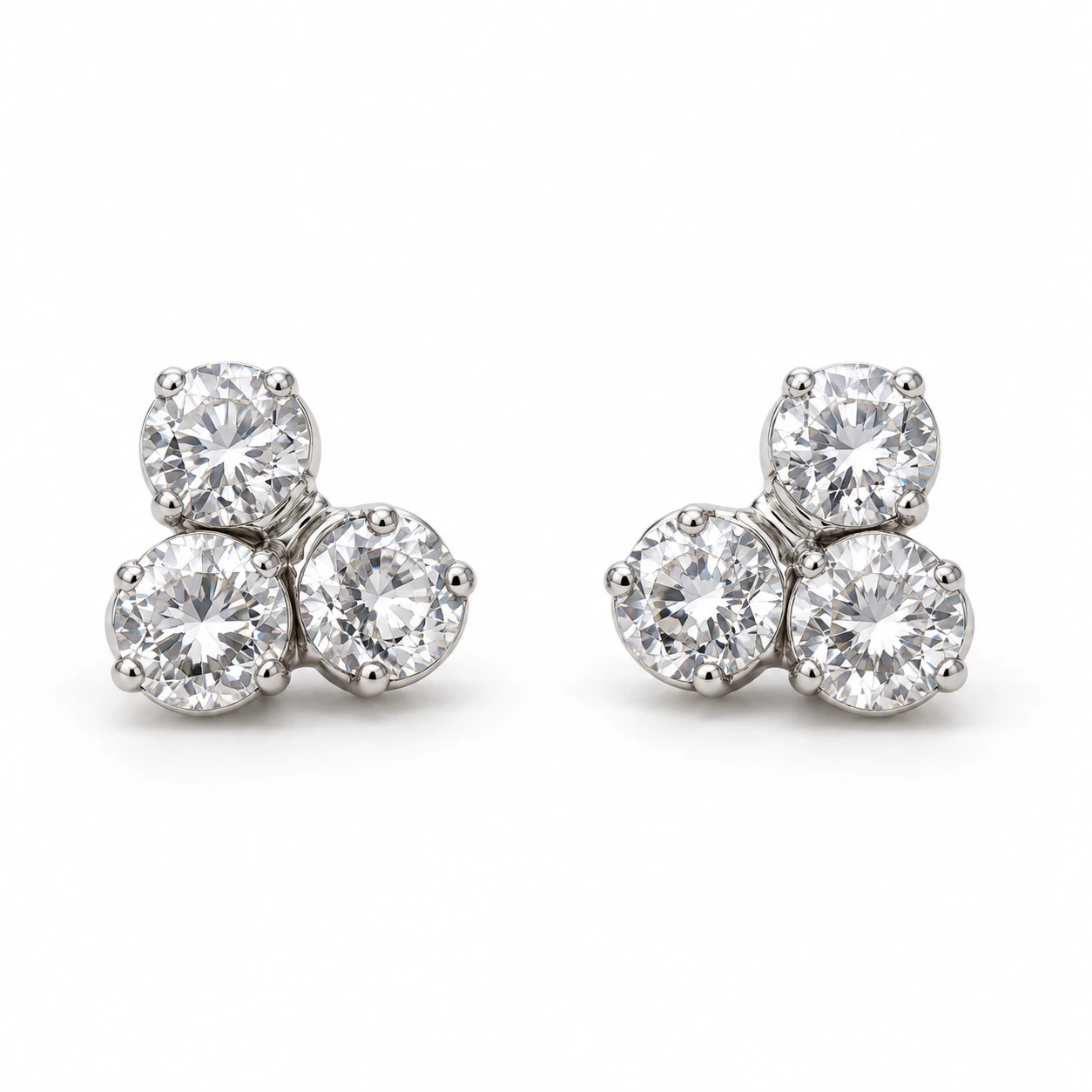Three Cluster Stud Earrings Sterling Silver
