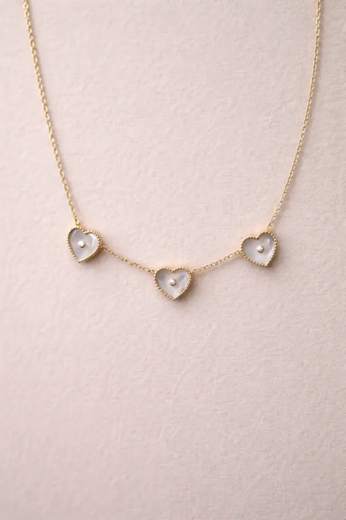 Three Heart Mother of Pearl Necklace  