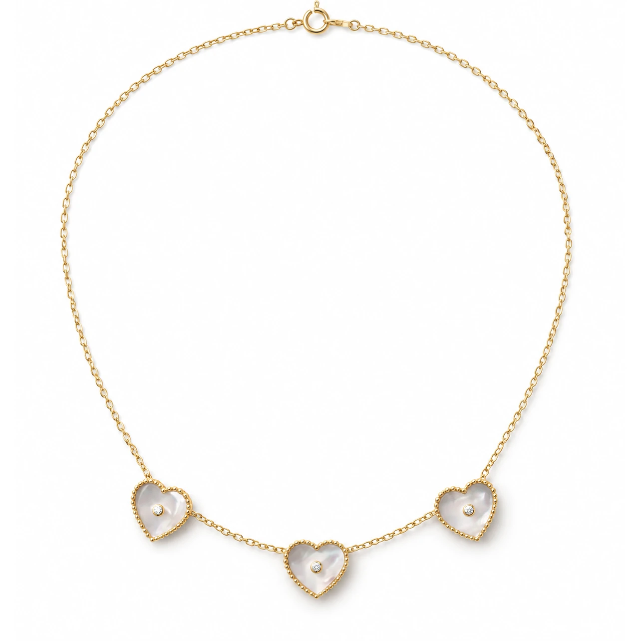 Three Heart Mother of Pearl Necklace  