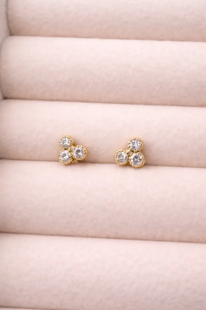 Three Cluster Stud Earrings Yellow Gold