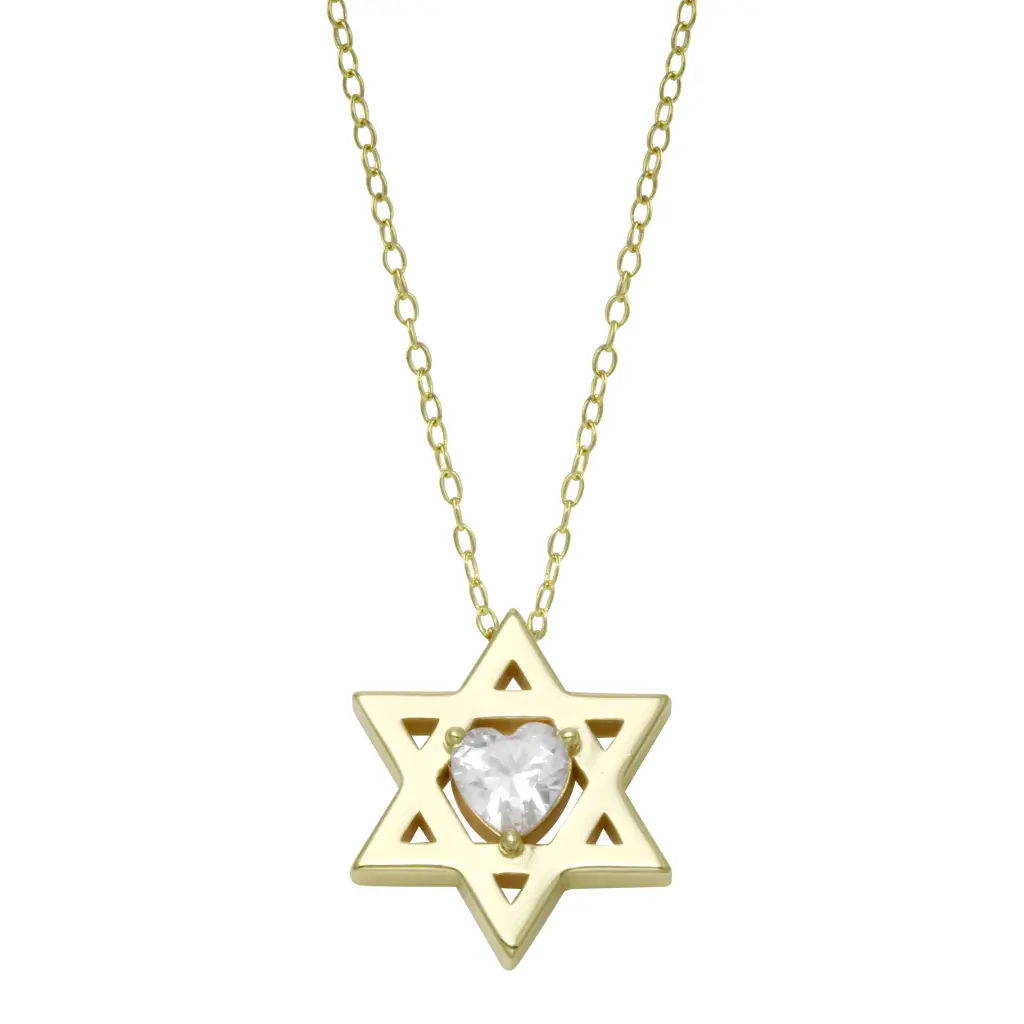 Diamond Heart Star of David Necklace 