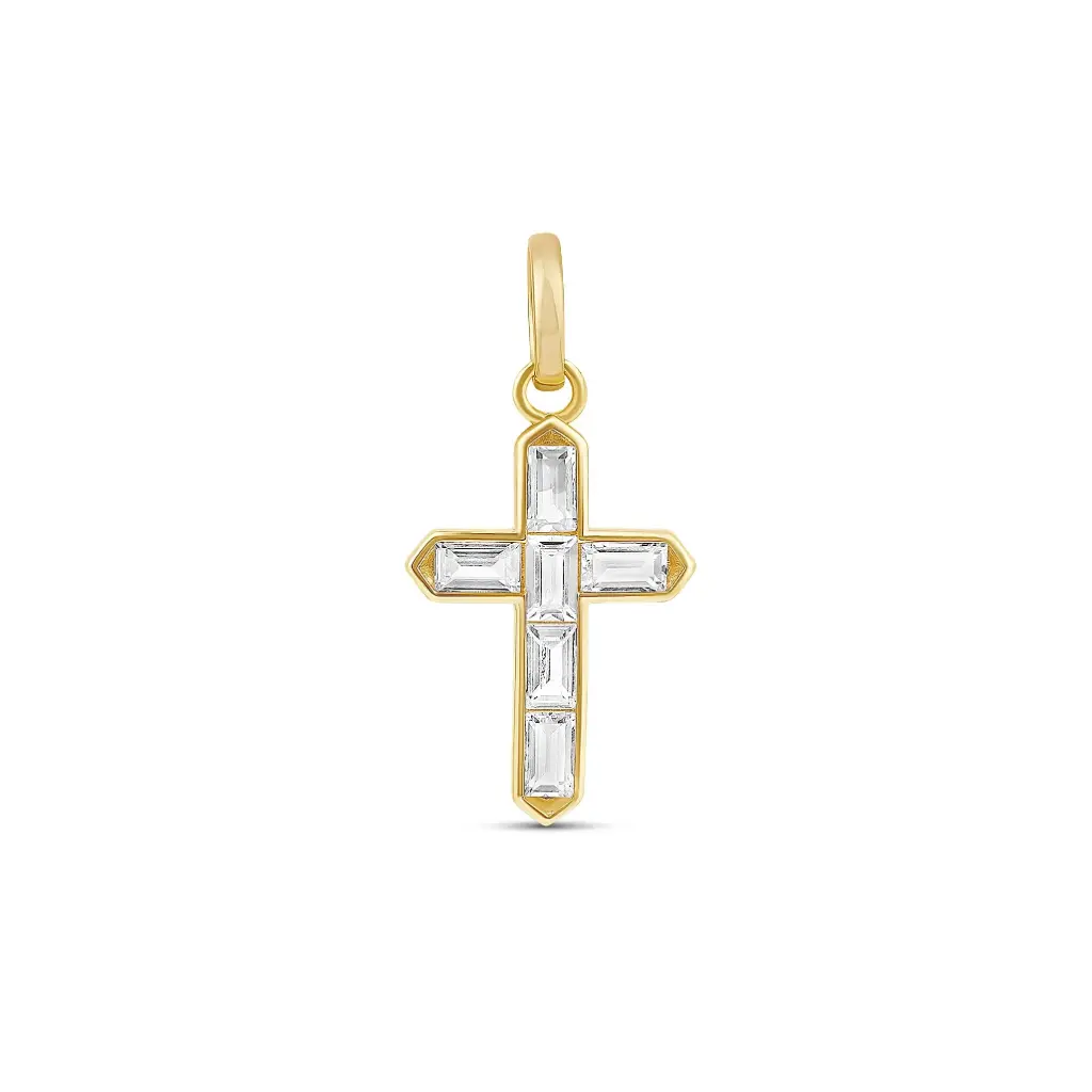 Iced Baguette Cross Charm 