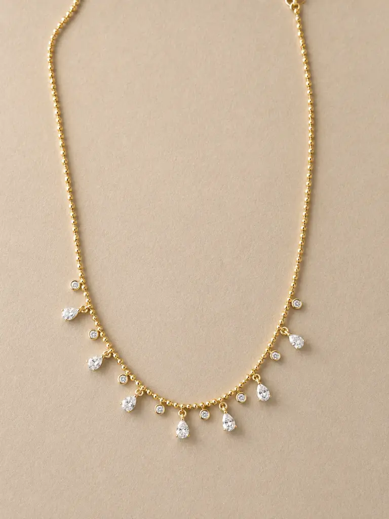 Double Dainty Crystal Drop Necklace
