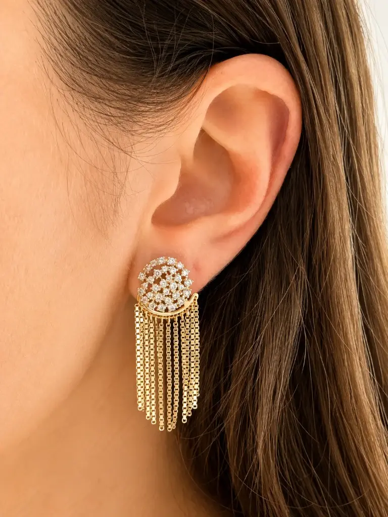 Round Pave Tassel Earring