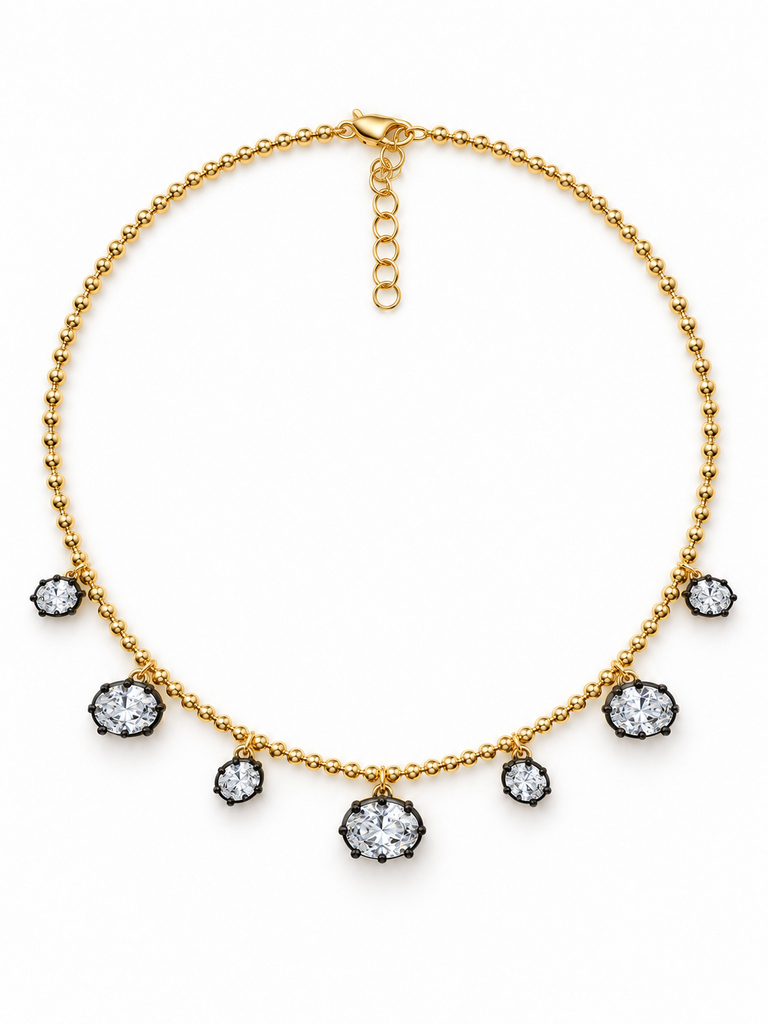 Ball and Chain Oval Black Multi Drop Necklace   