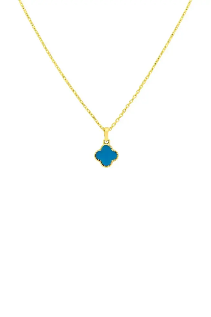 Two-in-One Clover Necklace – 14k Yellow Gold with Diamonds & Turquoise