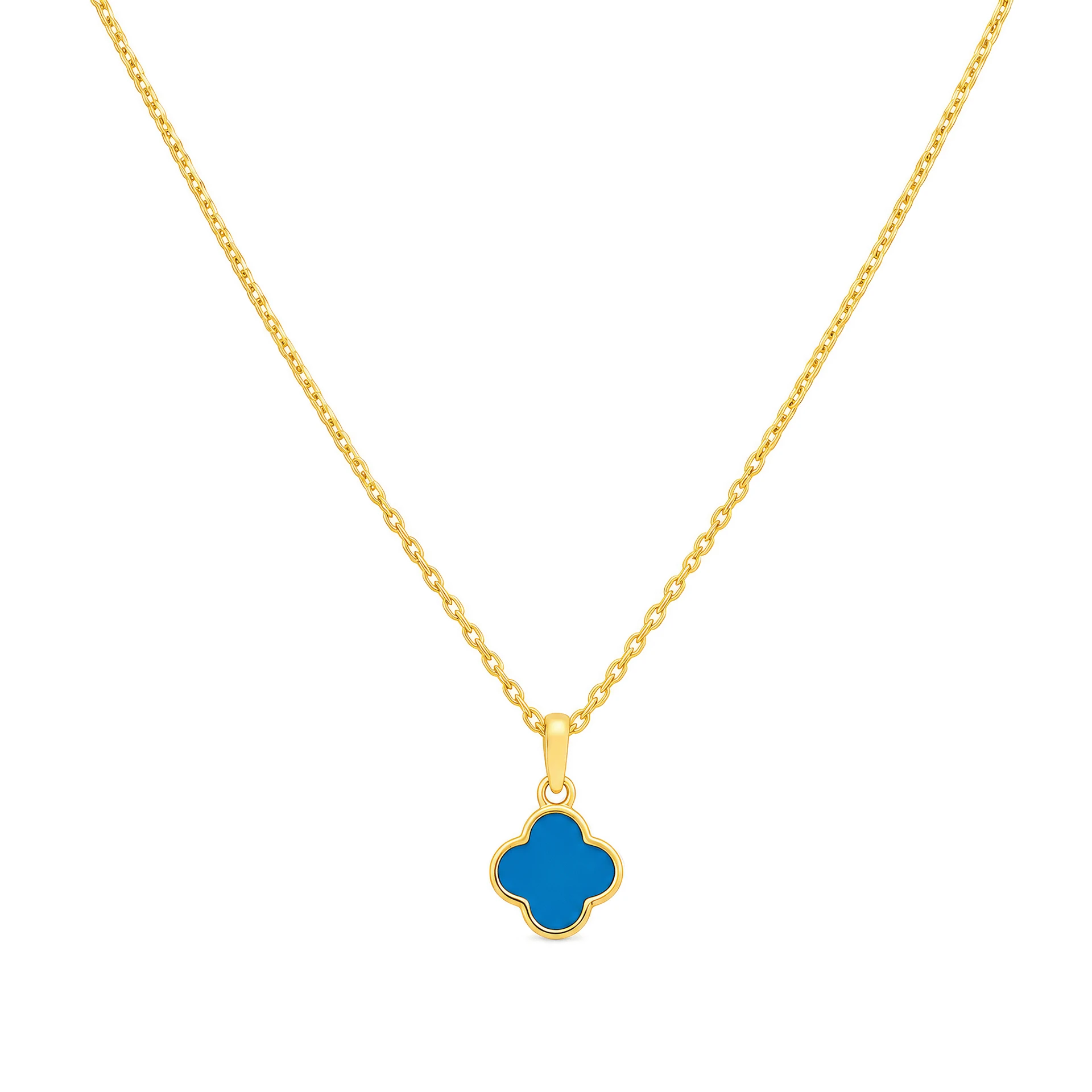 Two-in-One Clover Necklace – 14k Yellow Gold with Diamonds & Turquoise