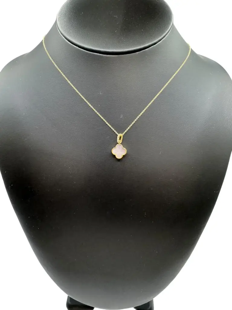 Two-in-One Clover Necklace – 14k Yellow Gold with Diamonds & Pearlized Enamel