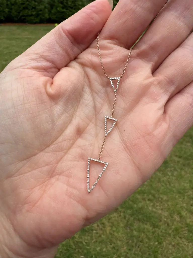 Triple Triangle Drop Necklace – 14k Rose Gold with .35ctw Diamonds 