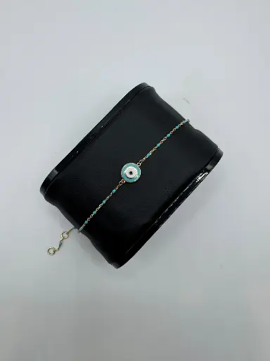 [B-PK-99] Turquoise Beaded Evil Eye 14k Gold Bracelet