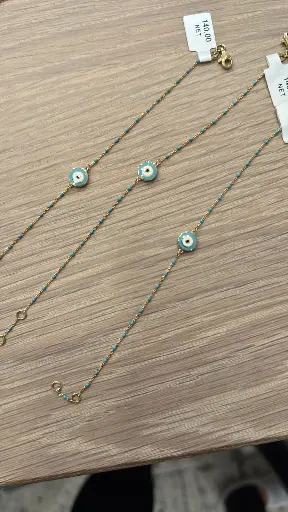 [B-PK-99] Turquoise Beaded Evil Eye 14k Gold Bracelet