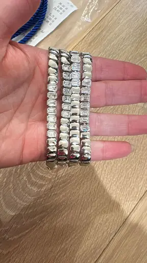 [B-PK-93-1] Sterling Silver Emerald Cut Tennis Bracelet