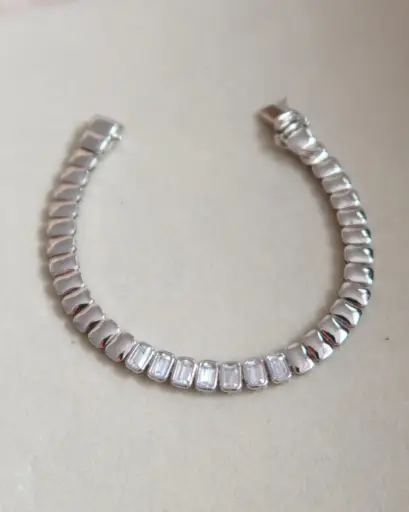 [B-PK-93-1] Sterling Silver Emerald Cut Tennis Bracelet