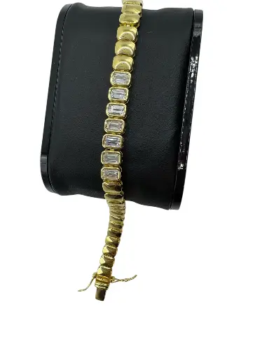 [B-PK-93-2] Yellow Gold Plated Emerald Cut Tennis Bracelet