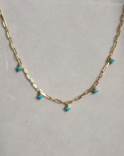 [N-PK-73] Turquoise Yellow Gold Drop Necklace