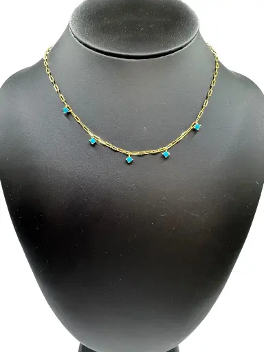 [N-PK-73] Turquoise Yellow Gold Drop Necklace
